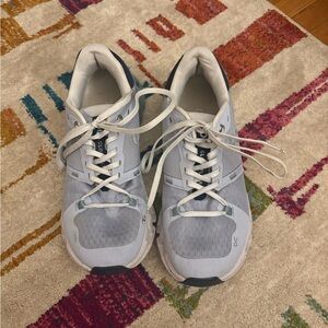 On Running Gray and Blue Sneakers with Mesh Upper